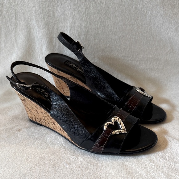 Black Brighton Wedge Sandals with Heart Detail Size 7.5 - Picture 1 of 6